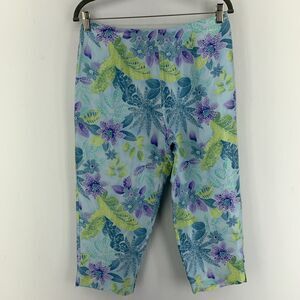 Vintage Y2K Allison Taylor 10P Silk Floral Ankle Pants Lined Beach Cruise Artsy